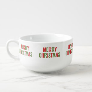 Merry Christmas Fun Retro Lettering Red and Green Soup Mug