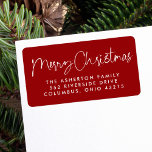Merry Christmas fun script dark red return address Label<br><div class="desc">Send coordinating Christmas cheer with this simple and fun holiday return address label. Designed to coordinate with the "We wish you a Merry Christmas" collection by Lea Delaveris Design, this Christmas return address label features fun typography on a festive dark red background. Make your Christmas card really pop this year...</div>