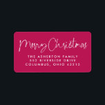 Merry Christmas fun script pink return address Label<br><div class="desc">Send coordinating Christmas cheer with this simple and fun holiday return address label. Designed to coordinate with the "We wish you a Merry Christmas" collection by Lea Delaveris Design, this Christmas return address label features fun typography on a sweet dark magenta pink background. Make your Christmas card really pop this...</div>