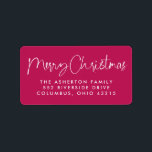 Merry Christmas fun script pink return address Label<br><div class="desc">Send coordinating Christmas cheer with this simple and fun holiday return address label. Designed to coordinate with the "We wish you a Merry Christmas" collection by Lea Delaveris Design, this Christmas return address label features fun typography on a sweet dark magenta pink background. Make your Christmas card really pop this...</div>