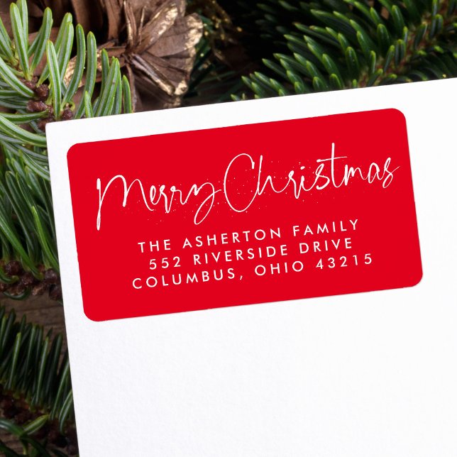 Merry Christmas fun script red return address Label (Creator Uploaded)