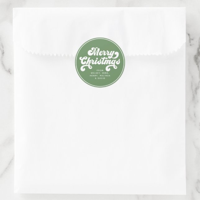 Merry Christmas Fun Simple Retro Typography Modern Classic Round Sticker (Bag)