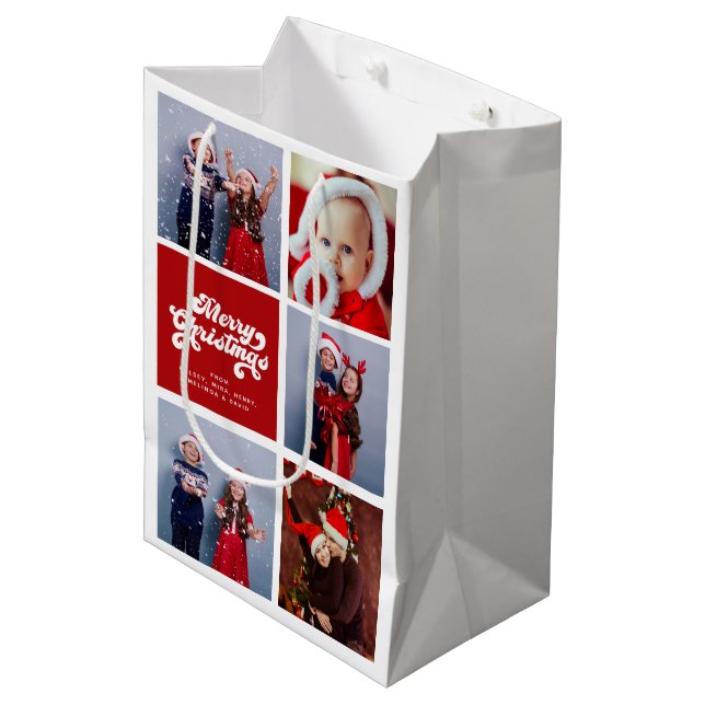 Merry Christmas Fun Simple Retro Typography Photo Medium Gift Bag (Front Angled)