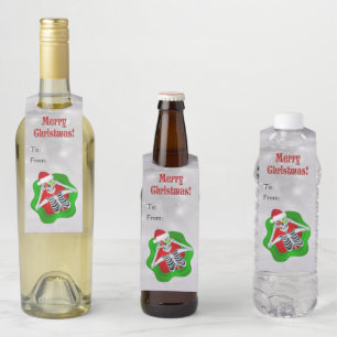 Merry Christmas fun Skeleton Ornaments in Circle Bottle Hanger Tag