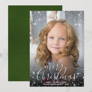Merry Christmas Fun Sparkles Photo Overlay Green Holiday Card