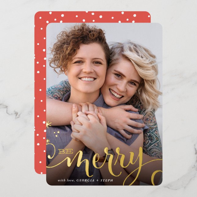 MERRY CHRISTMAS fun sparkly cute fun calligraphy Foil Holiday Card (Front/Back)
