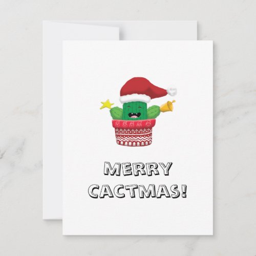 merry Christmas funny cactus pun Santa hat Holiday Card