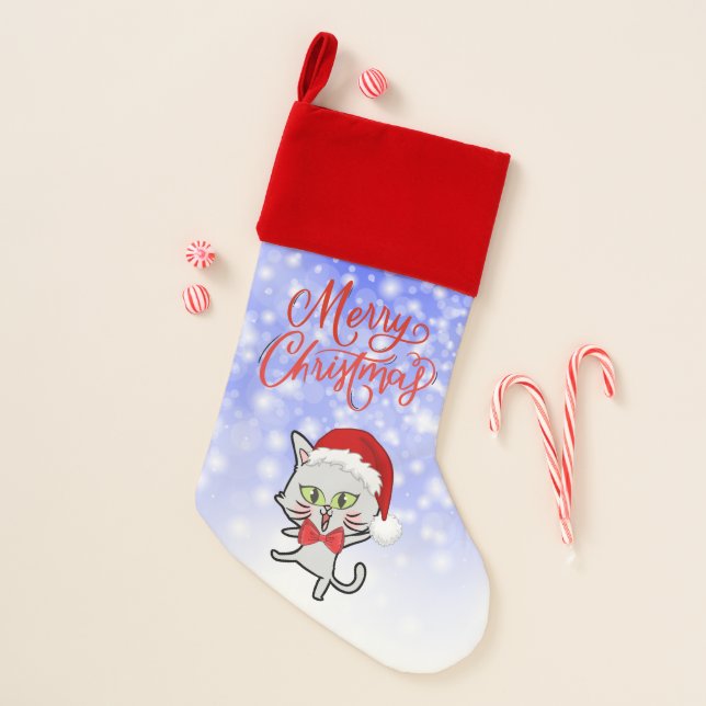 Merry Christmas | Funny Cat in a Santa Hat Pet Christmas Stocking (Front)