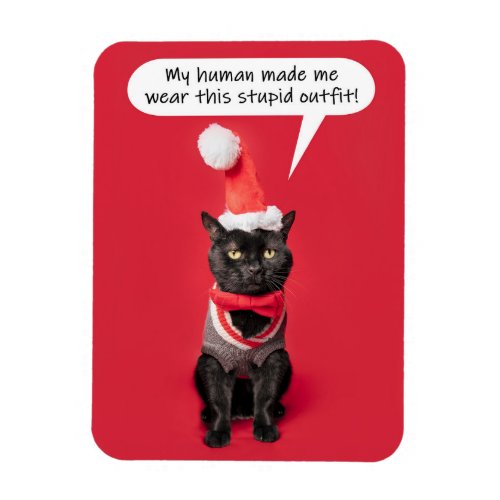 Merry Christmas Funny Cat in Holiday Outfit Magnet
