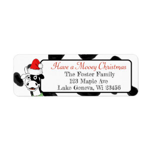 Merry Christmas Funny Cow in Santa Hat Label