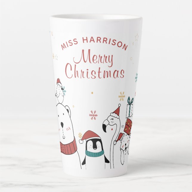 Merry Christmas Funny Cute Animals Personalized Latte Mug (Front)