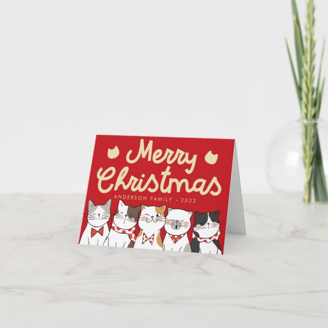 Merry Christmas Funny Cute Cats Caroling Holiday Card (Front)