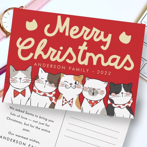 Merry Christmas Funny Cute Cats Caroling Holiday Postcard