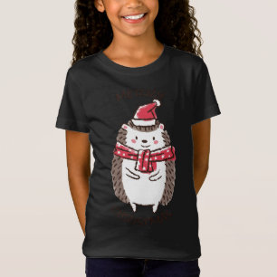 Merry Christmas Funny Cute Hedgehog Santa Hat Star T-Shirt