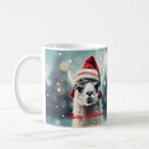 Merry Christmas Funny Cute Lllama Alpaca Santa Hat Coffee Mug