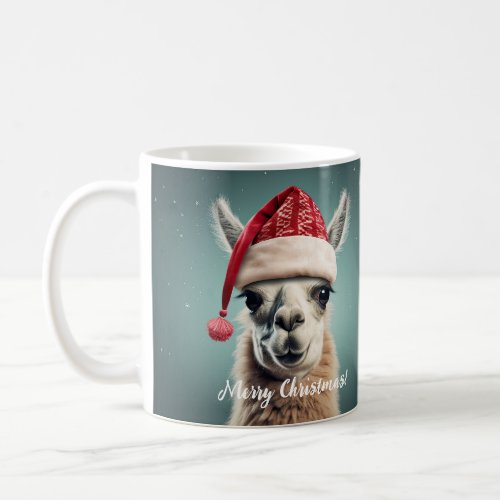 Merry Christmas Funny Cute Lllama Alpaca Santa Hat Coffee Mug