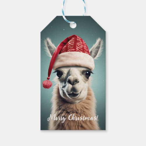 Merry Christmas Funny Cute Lllama Alpaca Santa Hat Gift Tags