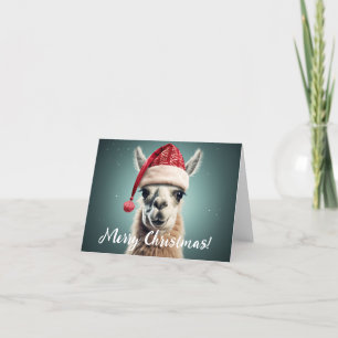 Merry Christmas Funny Cute Lllama Alpaca Santa Hat Holiday Card
