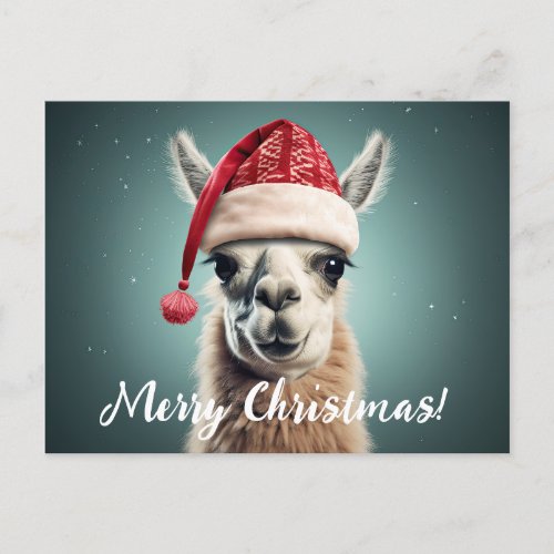 Merry Christmas Funny Cute Lllama Alpaca Santa Hat Holiday Postcard