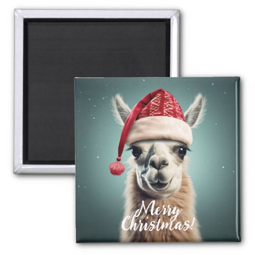 Merry Christmas Funny Cute Lllama Alpaca Santa Hat Magnet