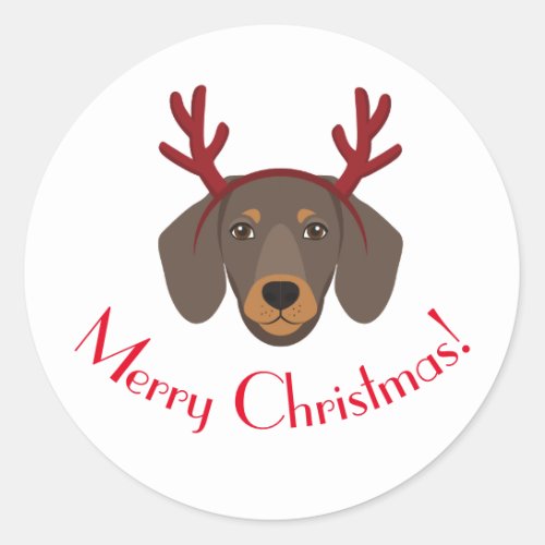 Merry Christmas Funny Dachshund Reindeer Sticker