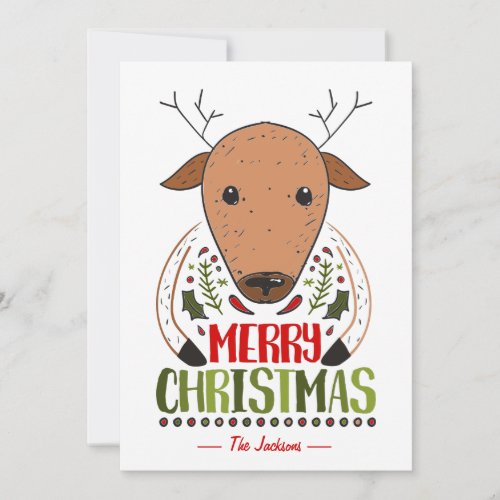 Merry Christmas Funny Deer Custom Name Wishes Holiday Card