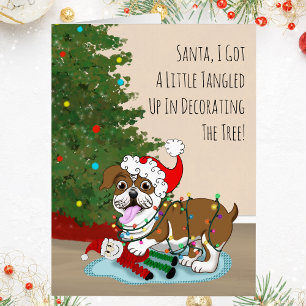 Merry Christmas Funny English Bulldog Tangled  Card