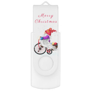 Merry Christmas - Funny Gnome with Bike and Gifts  Flash Drive