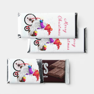 Merry Christmas - Funny Gnome with Bike and Gifts Hershey Bar Favors