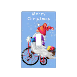 Merry Christmas - Funny Gnome with Bike and Gifts  Light Switch Cover
