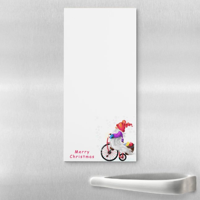 Merry Christmas - Funny Gnome with Bike and Gifts  Magnetic Notepad (In Situ)