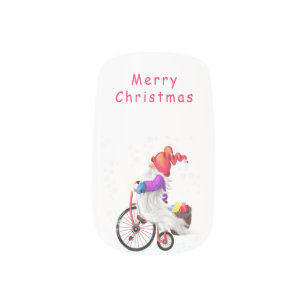 Merry Christmas - Funny Gnome with Bike and Gifts  Minx Nail Art