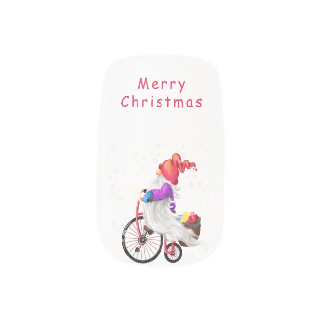 Merry Christmas - Funny Gnome with Bike and Gifts  Minx Nail Art (Left Thumb)