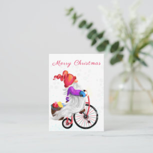Merry Christmas - Funny Gnome with Bike and Gifts Note Card
