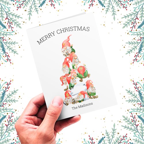 Merry Christmas Funny Gnomes Tree Holiday Card