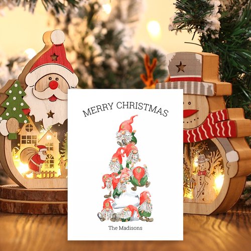 Merry Christmas Funny Gnomes Tree Holiday Postcard