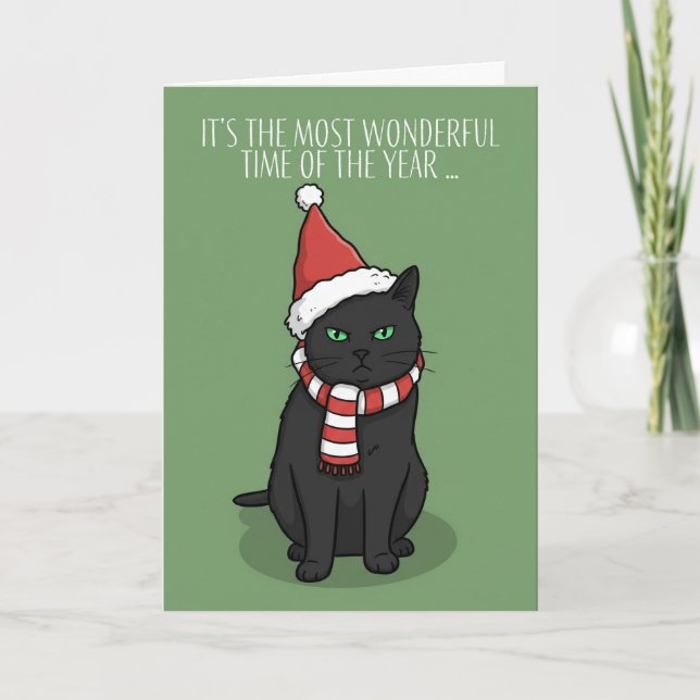 Merry Christmas Funny Grumpy Cat in Santa Hat Holiday Card (Front)