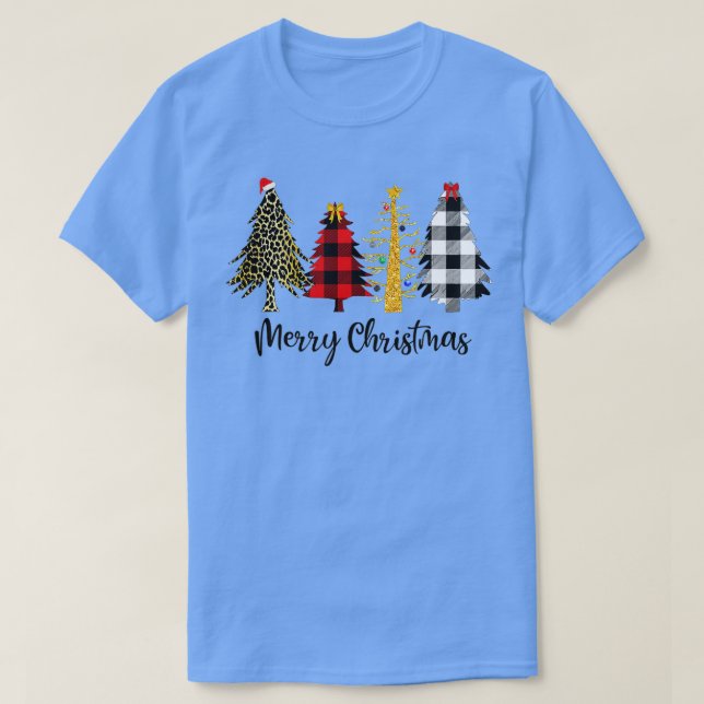 Merry Christmas Funny Leopard Buffalo Plaid Christ T-Shirt (Design Front)