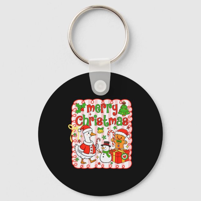 Merry Christmas Funny Merry Goosemas Christmas Sil Keychain (Front)