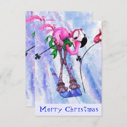 Merry Christmas _ Funny Pink Flamingo Skier _ Fun