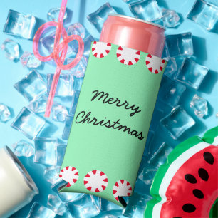 Merry Christmas Funny Quote Peppermint Mint Green  Seltzer Can Cooler