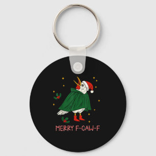 Merry Christmas Funny Raven Bird F-caw-f Xmas Holi Keychain