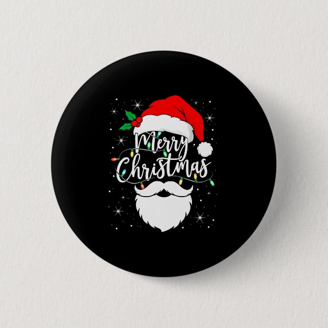 Merry Christmas Funny Santa Claus Hat And Beard Xm Button (Front)