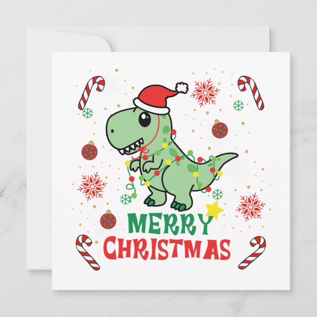 Merry Christmas Funny Santa Dinosaur  Holiday Card (Front)