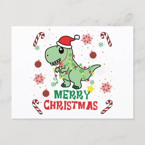 Merry Christmas Funny Santa Dinosaur  Holiday Postcard