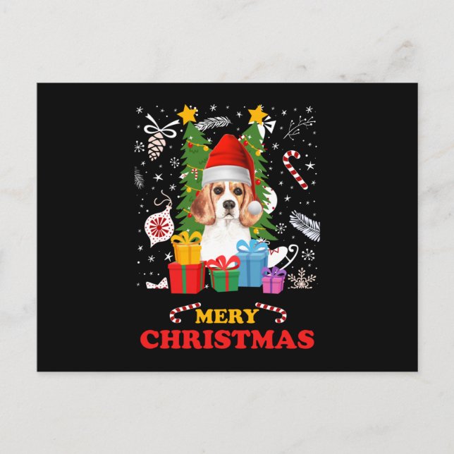 Merry Christmas Funny Santa Elf Gnomes Holiday Dog Postcard (Front)