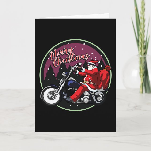 Merry Christmas Funny Santa Rides Motorcycle Gifts Card (Front)