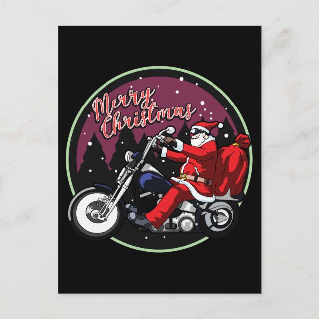 Merry Christmas Funny Santa Rides Motorcycle Gifts Postcard (Front)