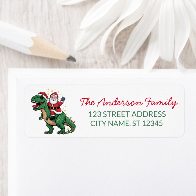 Merry Christmas Funny Santa riding a dinosaur      Label (Insitu)