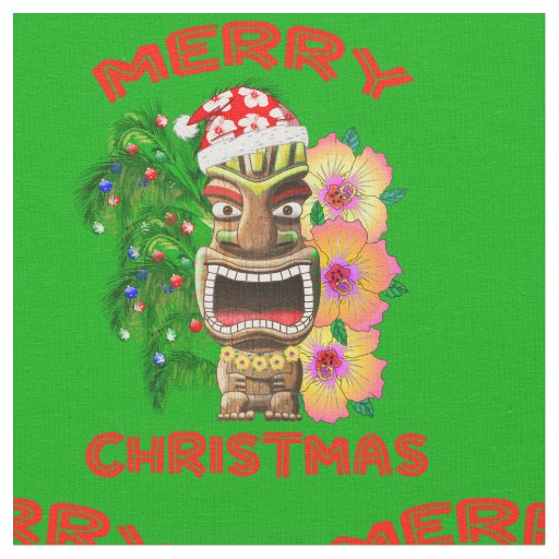 Merry Christmas Funny Santa Tiki Fabric